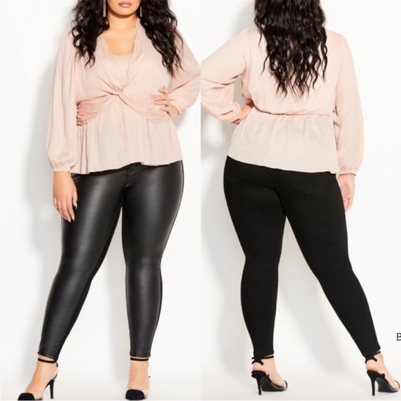 City Chic Pants - City Chic Black Faux Leather Pull on Pants Leggings 
Size 24